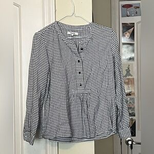 Madewell Black and White Checked Peplum Blouse
